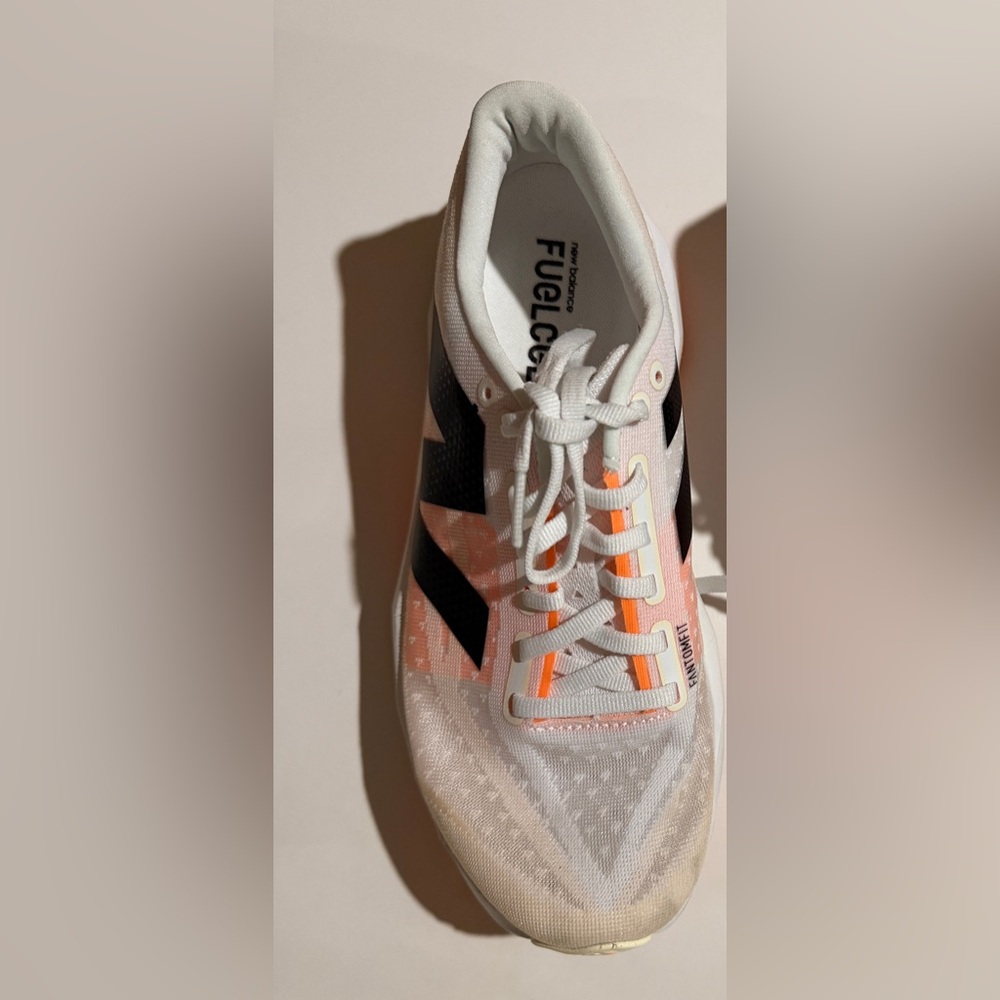 New Balance White and Orange FuelCell Running Shoe with Black N Logo - Picture 3 of 8